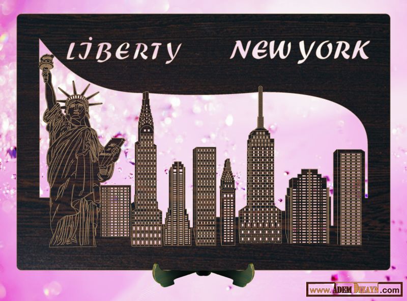 Turistik Ahşap Tablo Liberty Newyork